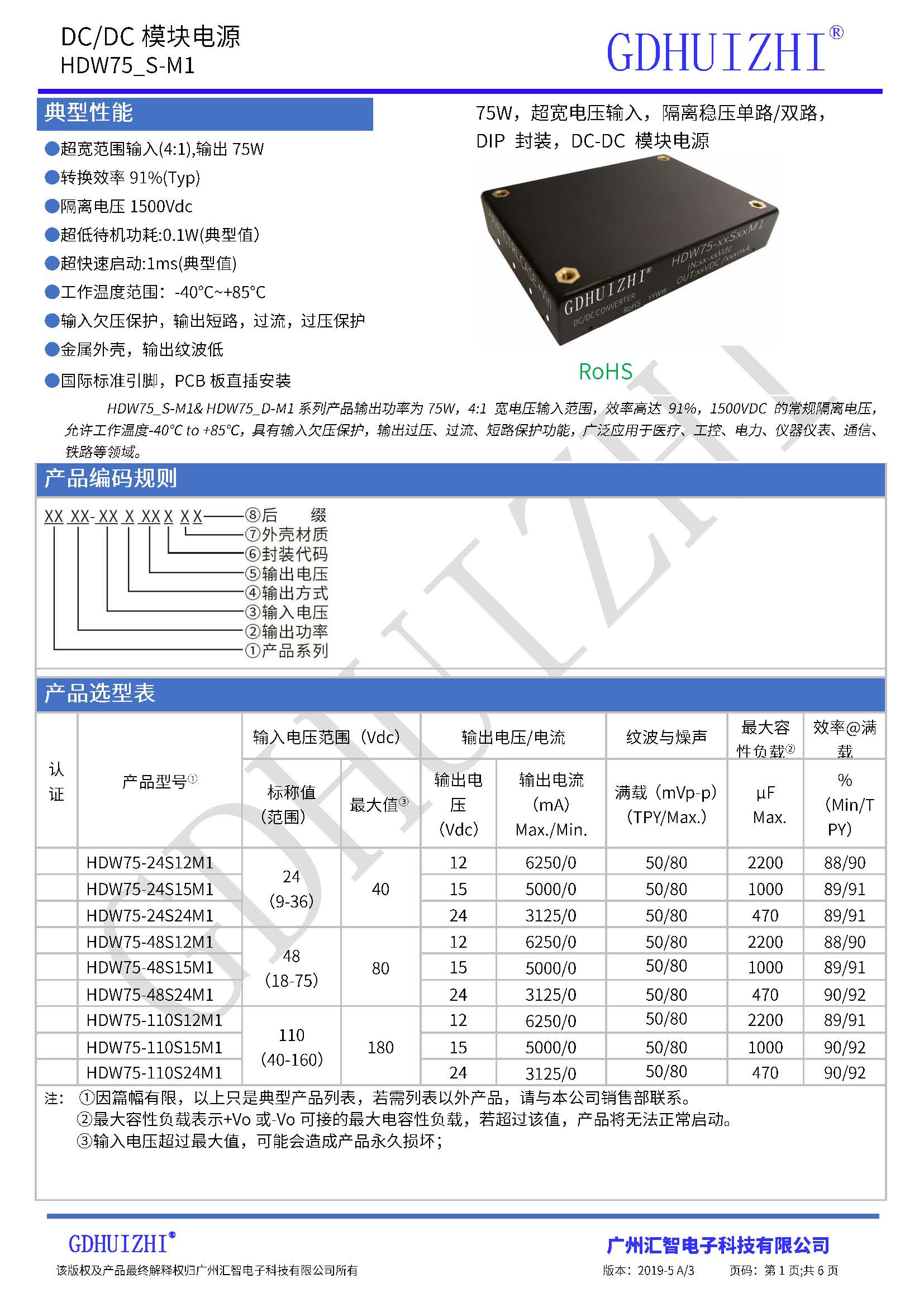 75W DC/DC电源模块 模块电源